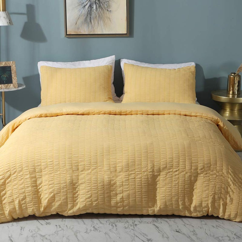 AveLom Yellow Duvet Cover King (104 x 90 inches), 3 Pieces (1 Duvet Cover + 2 Pillow Cases), Seersucker Textured Ultra Soft Washed Microfiber, Textured Duvet Cover with Zipper Closure, Corner Ties - Image 1